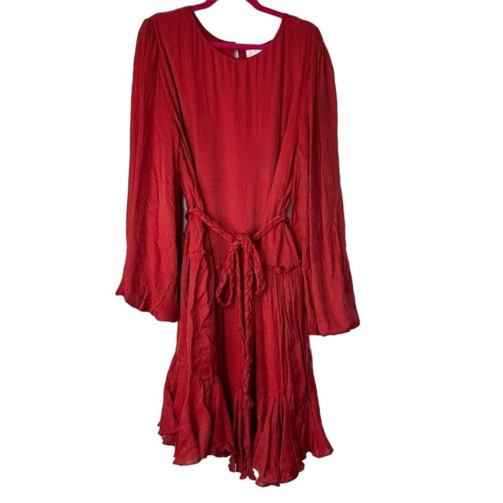Sweet Lemon Dress Womens 2X Maroon Long Sleeve Braided Mini New Bohemain